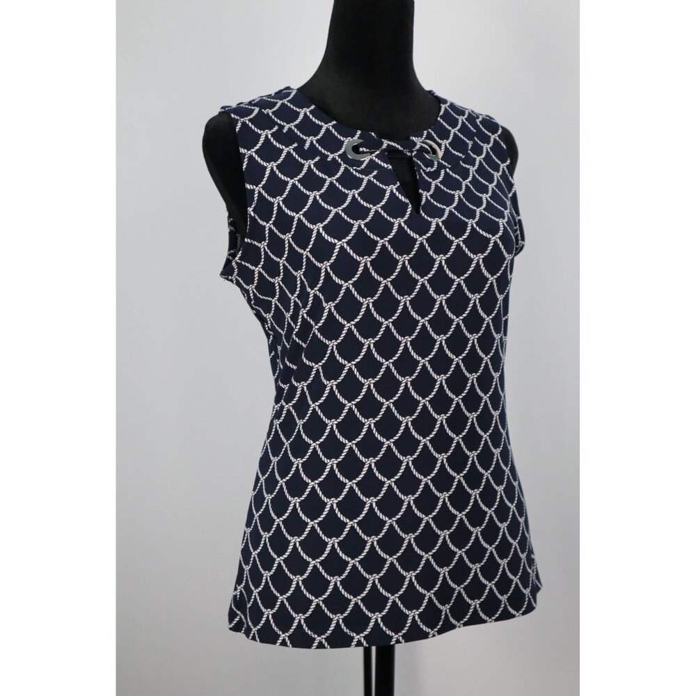 Tommy Hilfiger Women's Navy‎ Sleeveless Top with Rope Pattern & Lace-Up Neckline